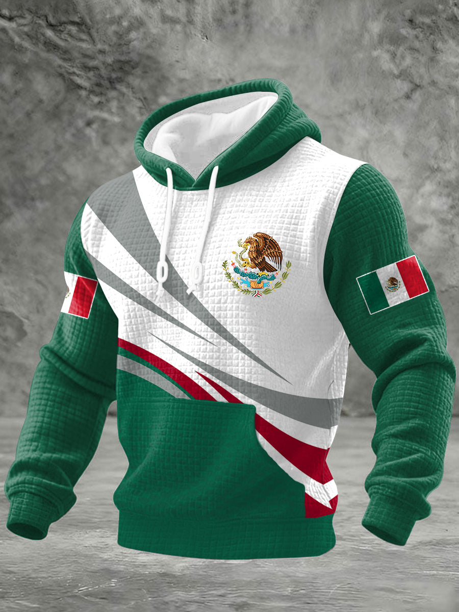 Hombres Mexican Flag Print Casual Sudadera con capucha a cuadros