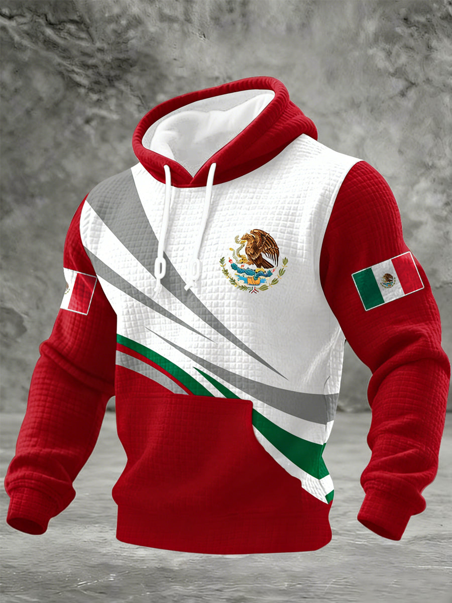 Hombres Mexican Flag Print Casual Sudadera con capucha a cuadros