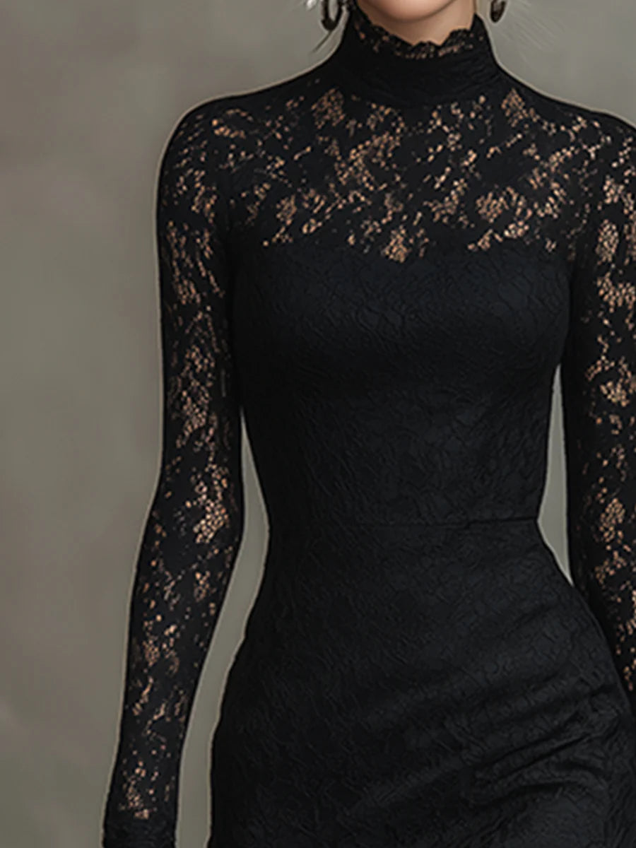Victoria - Vestido Maxi de Encaje y Poliéster Elástico