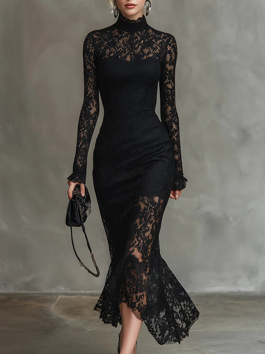 Victoria - Vestido Maxi de Encaje y Poliéster Elástico