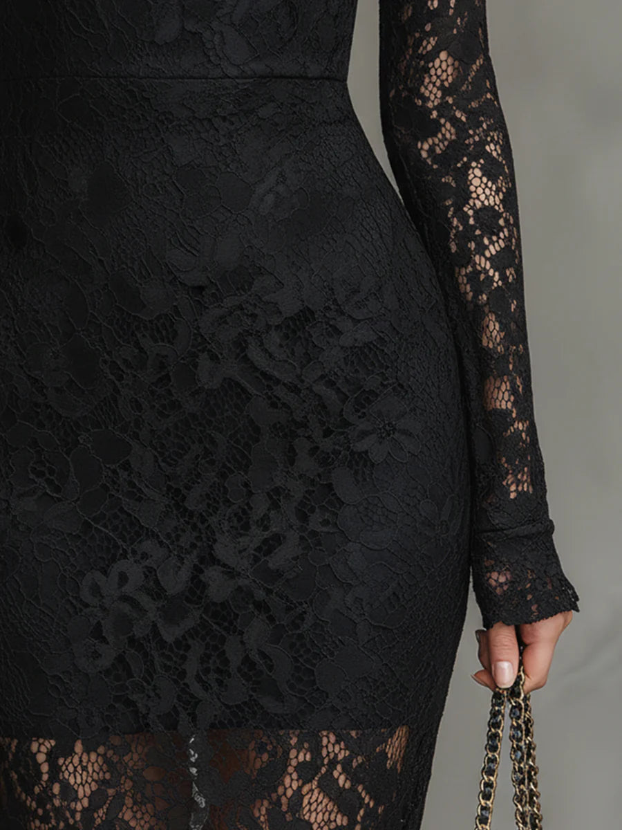 Victoria - Vestido Maxi de Encaje y Poliéster Elástico